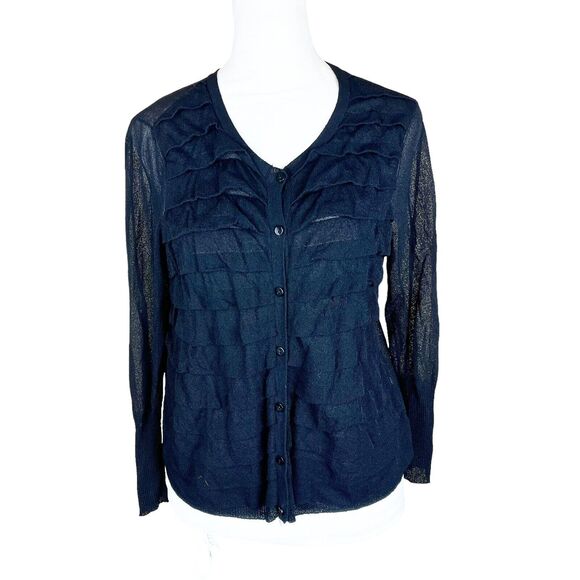 Eileen Fisher Black Tiered Viscose Nylon Cropped 3/4 Sleeve Cardigan Top Sz. XS - Picture 1 of 6